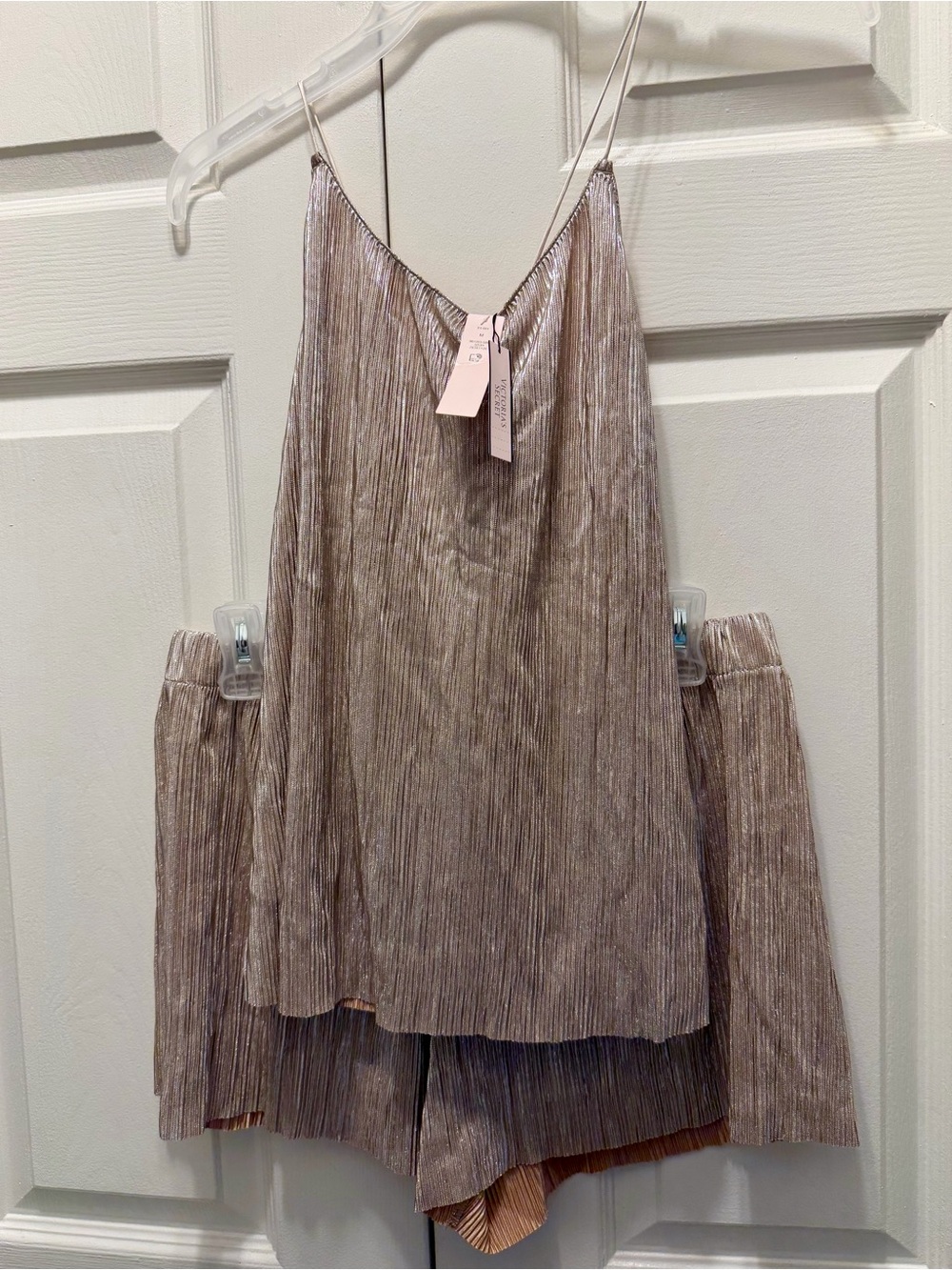 Victoria's Secret Metallic Taupe Pleated Spaghetti Strap Cami 2 piece set
